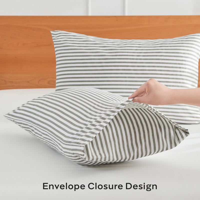 JELLYMONI 100% Natural Cotton Striped Pillowcases Set, 2 Pack White and Grey Stripes Pattern Printed Pillow Covers with Envelope Closure(Pillows are not Included)(King(20Ã—36inches)) - Image 4